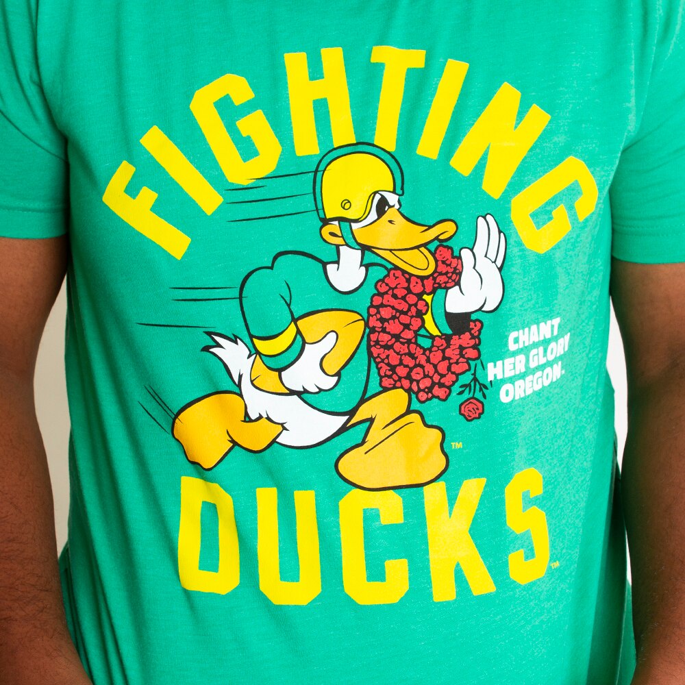 Fighting Duck, Green, Crew Neck, Cotton Blend, Men, Unisex, Football, Homefield Vintage, Fighting Duck, Duck Running with Football, T-Shirt, 751000